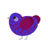 Catalina, a indigo and wine chicken with a speckle pattern