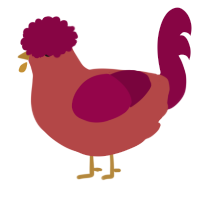 A red and maroon chicken