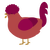 A red and maroon chicken