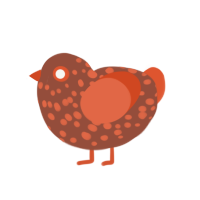 Ember, a russet and vermilion chicken with a speckle pattern