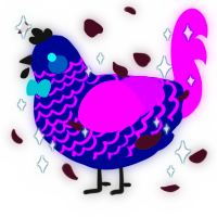 Caspian, a navy and amethyst chicken with a lace pattern
