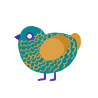 pond, a teal and orange chicken with a lace pattern