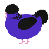 BSOD, a indigo and black chicken with a neck-speckle pattern