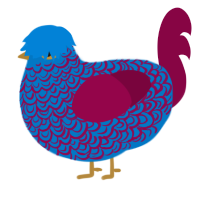 青鬼, a sapphire and maroon chicken with a double-lace pattern