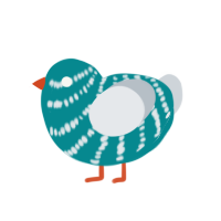 Banana, a teal and mist chicken with a bar pattern