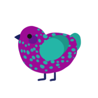 Sea, a plum and turquoise chicken with a speckle pattern