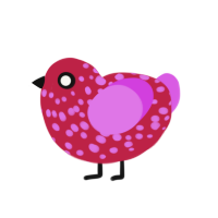 Gory, a crimson and orchid chicken with a speckle pattern