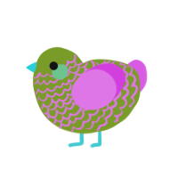 Kiwi, a chartreuse and orchid chicken with a lace pattern