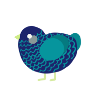 Toby, a navy and teal chicken with a lace pattern