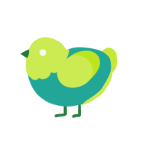 Gardener, a turquoise and lime chicken with a head pattern
