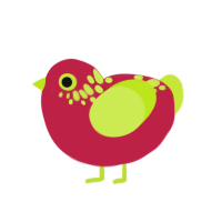 Vibrant, a crimson and lime chicken with a neck-speckle pattern