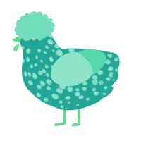 Brutus, a turquoise and mint chicken with a speckle pattern
