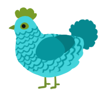 Caesar, a aqua and teal chicken with a lace pattern