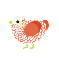 to, a white and vermilion chicken with a lace pattern