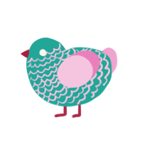 Gibbles, a turquoise and pink chicken with a lace pattern