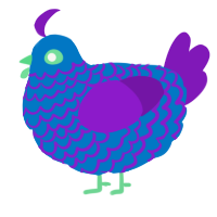 Bruno, a sapphire and violet chicken with a lace pattern