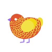 Star burst, a vermilion and yellow chicken with a lace pattern