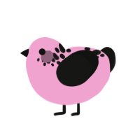 peeble, a pink and black chicken with a neck-speckle pattern