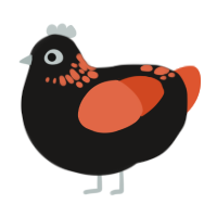 Firebrand, a sable and vermilion chicken with a neck-speckle pattern