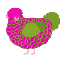 Water Melon, a fuchsia and chartreuse chicken with a lace pattern
