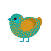 Bogyphobia, a turquoise and ochre chicken with a lace pattern