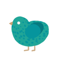 Nuclear acid, a turquoise and teal chicken with a speckle pattern
