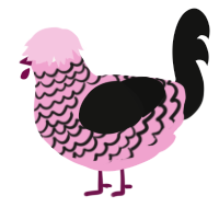 A pink and black chicken with a lace pattern