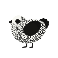 Calligraphy, a white and black chicken with a double-lace pattern