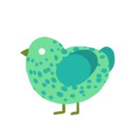 Ionic, a spring and turquoise chicken with a speckle pattern