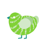 Charles, a grass and gluppy chicken with a bar pattern