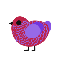Goji, a crimson and blurple chicken with a lace pattern