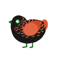 Hollow, a sable and vermilion chicken with a half-lace pattern