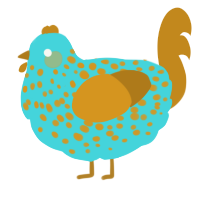 Minecraft Guardian, a aqua and ochre chicken with a speckle pattern