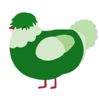 Gloob, a leaf and gluppy chicken with a head pattern
