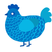 Marine, a sapphire and cerulean chicken with a lace pattern