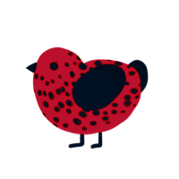 Bella Goth WIP, a vermilion and black chicken with a speckle pattern