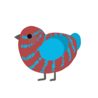 Bomb Pop, a red and cerulean chicken with a bar pattern