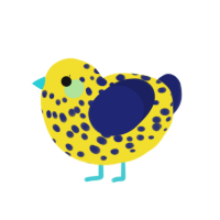 lil banana baby, a yellow and navy chicken with a speckle pattern