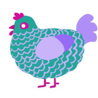 Heartbreaker, a turquoise and lilac chicken with a lace pattern