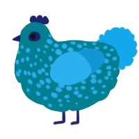 Cardigan, a sea and sky chicken with a speckle pattern