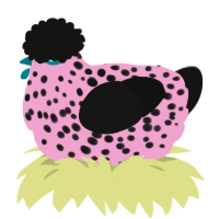 MONUMENTOUS, a pink and black chicken with a speckle pattern