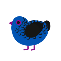 Mit, a ultramarine and black chicken with a half-lace pattern