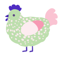 Celes, a gluppy and rose chicken with a speckle pattern