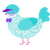 A white and aqua chicken with a double-lace pattern
