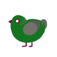 Green Bean, a leaf and grey chicken with a neck-band pattern