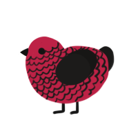 Ecclesiophobia, a crimson and sable chicken with a lace pattern