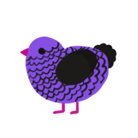 Poppy, a blurple and sable chicken with a lace pattern