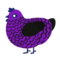 Sweet Dee, a violet and black chicken with a lace pattern