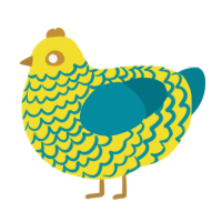 Sandy, a yellow and sea chicken with a lace pattern