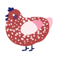 A red and rose chicken with a speckle pattern
